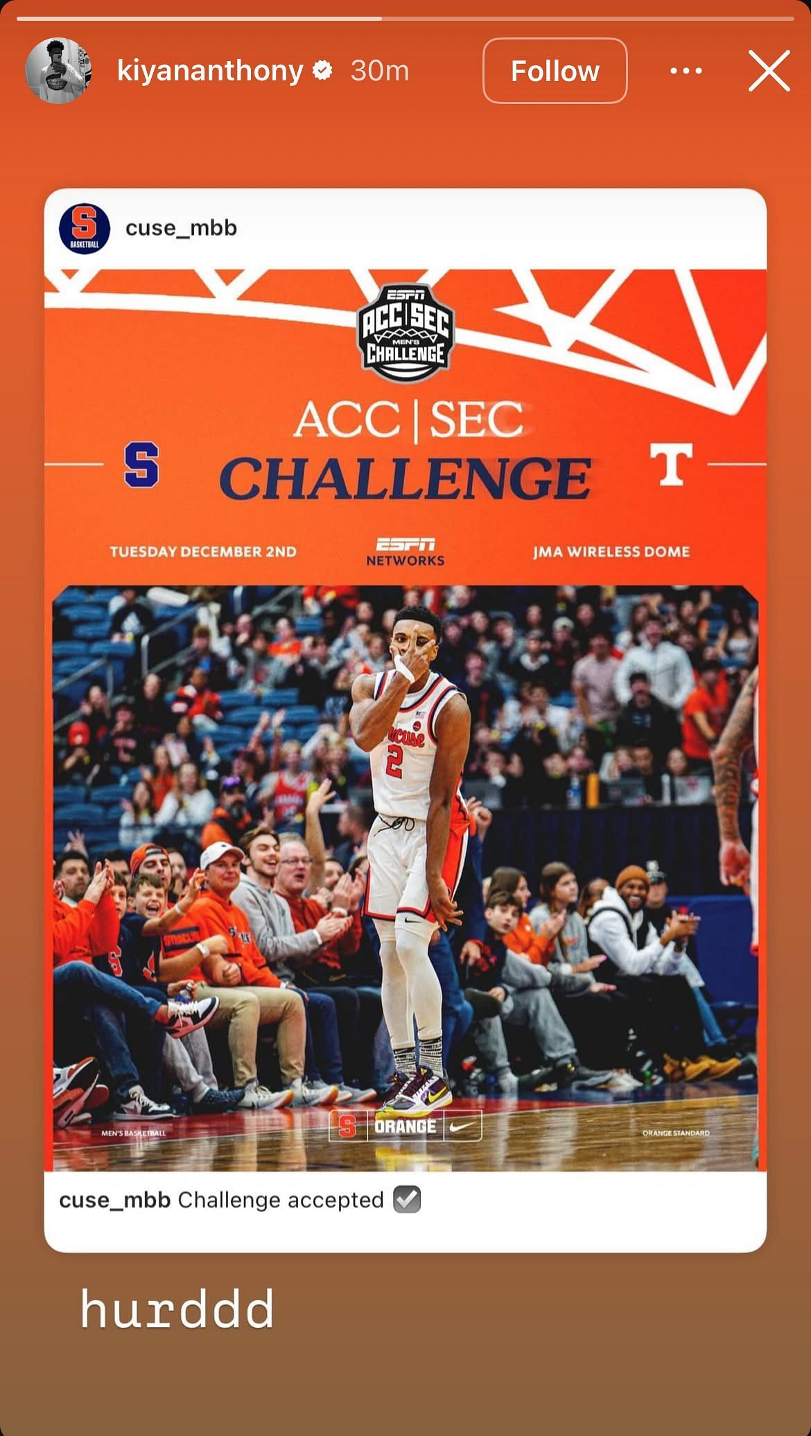 Kiyan Anthony gets hype about Syracuse’s game against Tennessee